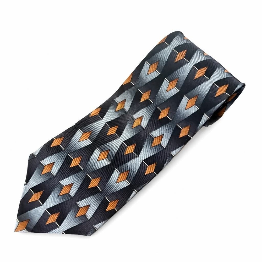 Vtg Jimmy V The V Foundation Silk Tie Men 3D Geometric Diamond Black Orange Grey